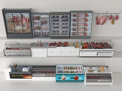 Upright And Horizontal Meat Display Freezers With Glass Doors For Retail Store 3d model