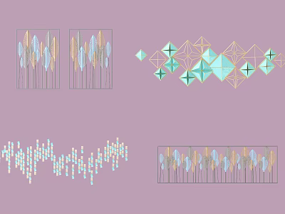 Modern Geometric Wall Decor With Colorful Shapes And Artistic Line Designs 3d model