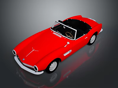 Red BMW Classic Convertible Car With Open Top And Retro Design 3d model