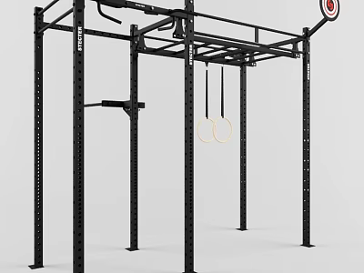 Black Multi functional Power Rack With Gymnastic Rings And Barbell Holder For Home Gym 3d model