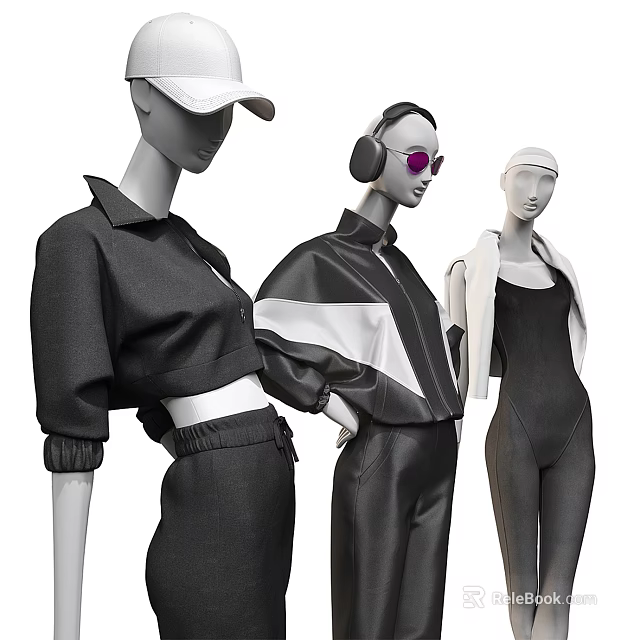 Fashion Models Wearing Stylish Black And White Outfits With Accessories 3d model 