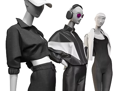 Fashion Models Wearing Stylish Black And White Outfits With Accessories 3d model
