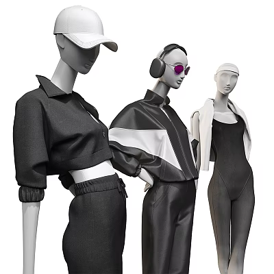 Fashion Models Wearing Stylish Black And White Outfits With Accessories 3d model