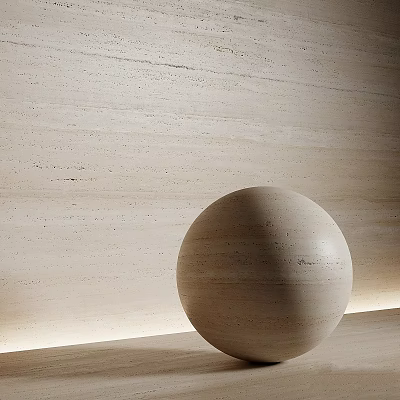 Elegant Beige Stone Sphere Component In Interior Against Beige Stone Wall On Countertop 3d model