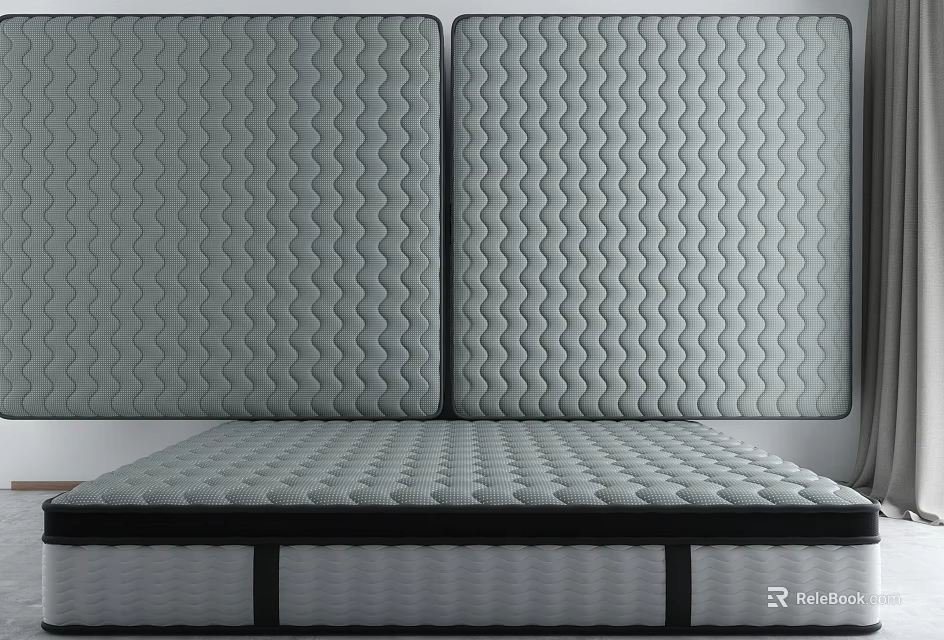 Modern Gray Mattress With Two Wavy Pattern Headboards And Bed Frame 3d model 