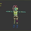 Cartoon Girl In Roller Skates With Green Headphones White Tank Top And Leaf Logo