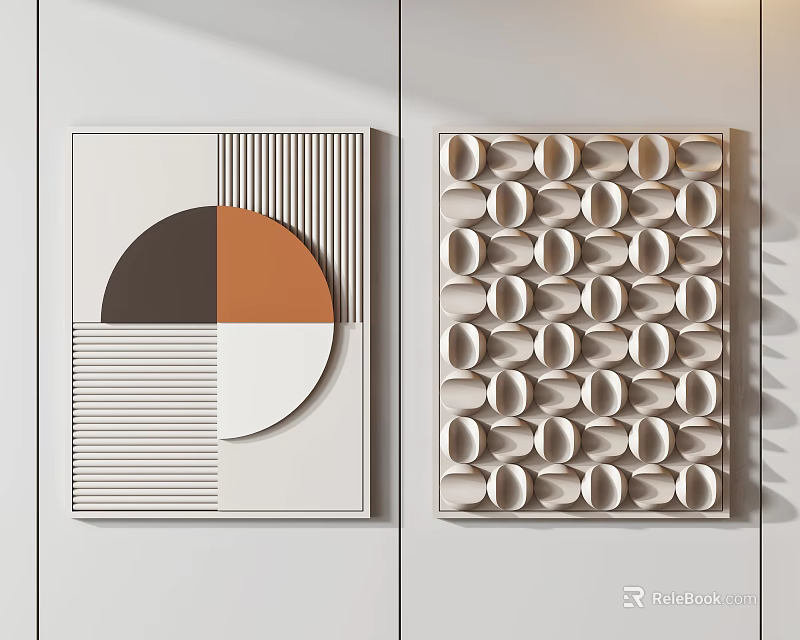 Modern Wall Decor Featuring Geometric Circles Stripes And 3D Pattern Arrangement 3d model