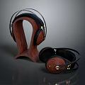 Premium Over Ear Headphones With Natural Wooden Stand And Electronic Design