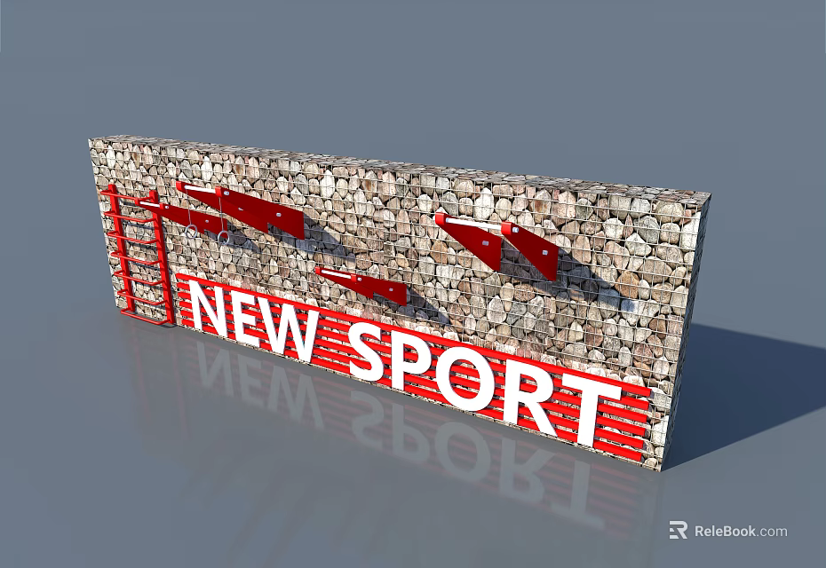 Stylish Decorative Stone Wall With Red Accents Displaying New Sport Lettering 3d model 