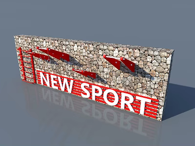 Stylish Decorative Stone Wall With Red Accents Displaying New Sport Lettering 3d model
