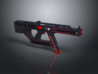 Futuristic Black Red Tactical Gun With Geometric Frame And Sleek Design 3d model