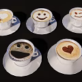 Coffee Cups With Heart And Smiley Face Latte Art On White Saucers