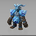 Mythical Blue Frost Horned Creature Fantasy Character With Glowing Crystals And Brown Straps