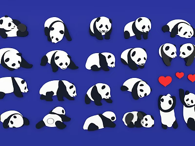 Various Reptiles On Blue Background With Red Hearts And Adorable Poses 3d model