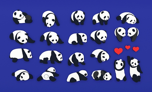 Animal Panda National Treasure Panda Tuanzi Hand-painted Illustration Cute Cartoon Pattern 3d model