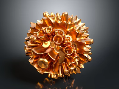Detailed Golden Organ And Hair Structure With Spherical Protrusions And Holes 3d model
