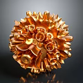 Detailed Golden Organ And Hair Structure With Spherical Protrusions And Holes