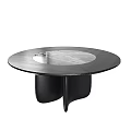 Modern Round Dining Table With Sleek Marble Top And Black Curved Base 3d model