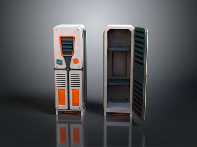 Modern Furniture Cabinet with White Orange Design Open Closed Doors and Ventilation Panels 3d model