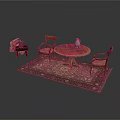 Rustic Living Area Interior With Wooden Round Table Vintage Chairs And Patterned Rug