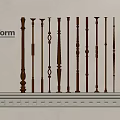 Poliform Wooden Balusters With Various Ornate Classic Design Styles 3d model
