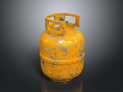 Yellow Rusty Gas Cylinder With Metal Handle And Valve For Industrial Use 3d model