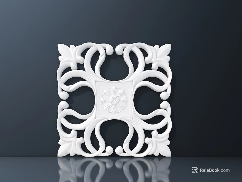 Intricate White Carved Square Design For Interior Wall Decoration Accent 3d model 