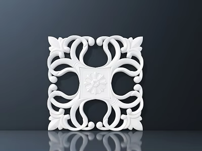 Intricate White Carved Square Design For Interior Wall Decoration Accent 3d model