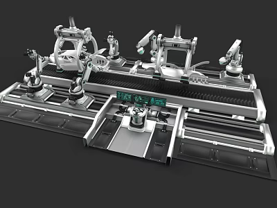 High Tech Industrial Factory With Robotic Arms On Automated Production Line 3d model