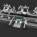 High Tech Industrial Factory With Robotic Arms On Automated Production Line