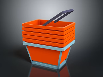 Orange Stacked Storage Baskets With Blue Frame And Black Handle For Home Use 3d model