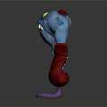 Blue Game Movie Character With Large Yellow Eyes Red Boxing Gloves And Pink Flower Pattern