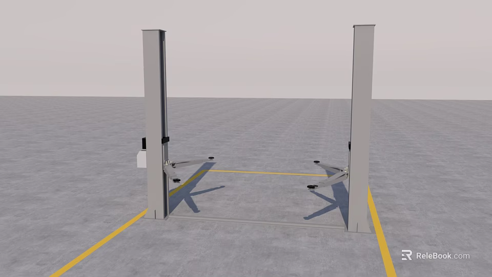 Heavy Duty Two Post Car Lift Industrial Equipment With Yellow Lines On Gray Floor 3d model 