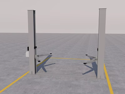 Heavy Duty Two Post Car Lift Industrial Equipment With Yellow Lines On Gray Floor 3d model