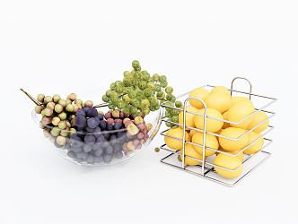 Modern fruit food drink grape lemon fruit basket fruit plate 3d model