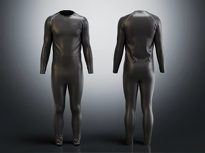 Black Full Body Bodysuit Front And Back Views Shiny Spandex Material For Sports Wear 3d model