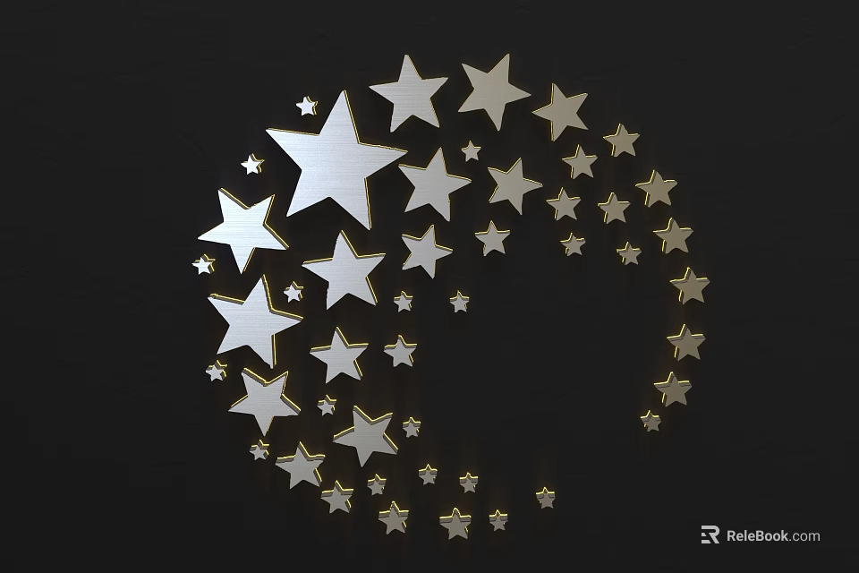 Elegant Silver Star Wall Decor In Crescent Shape On Black Background 3d model 