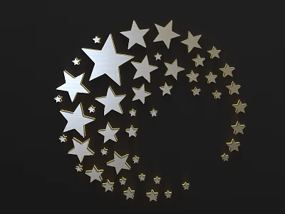 Elegant Silver Star Wall Decor In Crescent Shape On Black Background 3d model