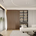 Modern Study Room Interior Design With Large Screen Projector Sofa Bookshelf Floor-to-Ceiling Window And Plant