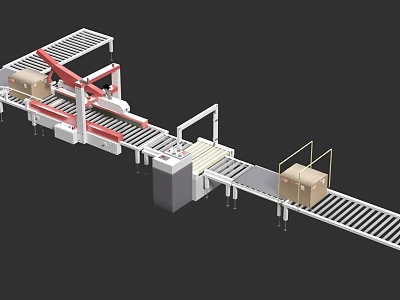 Industrial Equipment Automated Conveyor Packaging Line With Machinery And Carton Boxes 3d model