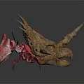 Red Crab With Large Claws And Brown Spiked Shell On Back 3d model
