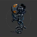 Sci Fi Mechanical Creature With Spherical Head Glowing Blue Lines Multiple Limbs And Orange Details 3d model