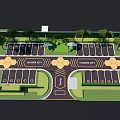 Eco friendly Parking Lot With Multi level Layout Lush Greenery And Hexagonal Patterns