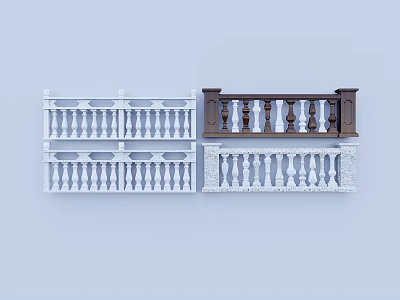 Ornate Balustrade Designs With White And Brown Layered Railings And Columns 3d model