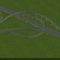 Modern Curved Interchange Bridge With Green Grass Landscape And Multiple Curved Lanes