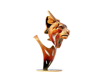 Artistic Wooden Lion Head Sculpture with Detailed Carving and Stable Base 3d model