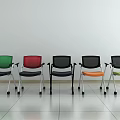 Modern Mesh Office Chairs In Assorted Colors With Wheels Displayed In Row 3d model