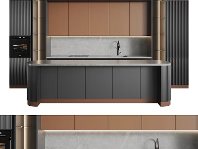 Modern Kitchen Interior With Cabinets Island And Appliances 3d model