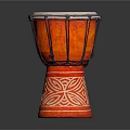 Traditional Red Musical Drum with Intricate Painted Patterns and Artistic Design Elements