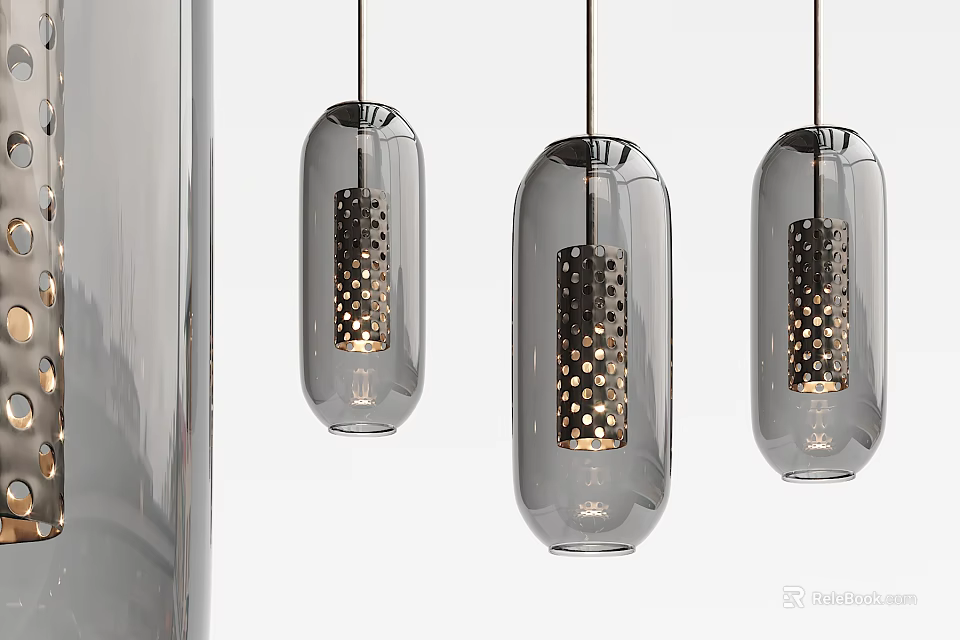 Modern Transparent Glass Pendant Lights With Perforated Inner Structure Design 3d model 
